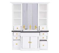 Armoire de lavabo Miniature en Bois à l’échelle 1/12, mobilier de Salle de Bain pour Maison de poupées, unité de lavabo Moderne Blanche au Fin Travail Artisanal, idéale pour la