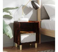 vidaXL Tables de Chevet avec Pieds en Bois 2 pcs, Armoires de Nuit avec 2 Étagères, Armoires de Lit, Meubles de Rangement Chambre, Chêne Fumé Brun G