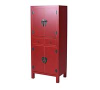 Armoire de mariage chinoise Mandarin Oriental Rouge - Design intensif Ming 4 portes, 2 tiroirs, bois/MDF, ferrures métalliques patinées, accroche-regard exclusif mya006