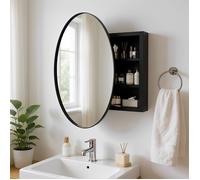 Armoire de miroir de salle de bain-Meuble Salle de Bain avec étagères réglables-- Armoire murale rond de porte unique- 61x61x19cm