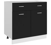 vidaXL Meuble bas 801237 – 80×46×81,5 cm, Bois reconstitué noir, Placard sous évier, avec fixation