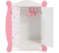 Armoire de poupee en bois etoiles rose 22x46x59cm - avec tringle cintres - penderie dressing vetements - set meuble poupon et carte Rose