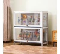 Armoire de présentation en bambou avec portes en verre - Boîte de rangement Curio - Étagères en verre acrylique - Forte capacité de charge - Vitrine pour décoration d'intérieur et objets de collection