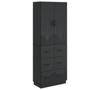 Armoire De Rangement 2 Pieces 66 x 34,5 x 87 cm Bois Composite Noir | Meuble modulable, tiroirs coulissants, étagères réglables, portes coulissantes, salon, bureau, entrée, finition lisse