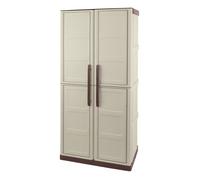 Armoire de rangement 2 portes 3 Etagères Beige 70 x 39 x 165cm Meuble de Garage Atelier Buanderie ARTPLAST
