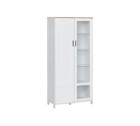 Armoire de rangement - 2 portes - 7 étagères - dim. 76L x 36l x 160H cm - blanc aspect chêne clair verre Blanc G