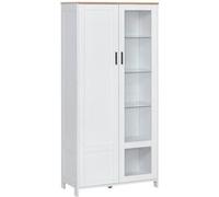 Armoire de rangement - 2 portes - 7 étagères - dim. 76L x 36l x 160H cm - blanc aspect chêne clair verre Blanc G