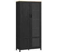 HOMCOM Armoire Cuisine, Buffet de Cuisine, vaisselier, Meuble vitrine à 2 Portes Dont Une Porte vitrée - Meuble de Rangement avec étagères réglables et 9 Compartiments, 76 x 36 x 160 cm - Noir