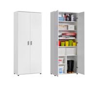 Home Collective Armoire multi-usages de 75 cm de large avec 2 portes, 6 étagères, polyvalente pour fournitures, produits de nettoyage, dossiers, ménage, couloir, bureau, cave, 75 x 35 x 184 cm (l x p