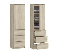 Armoire à vêtements, penderie, meuble de rangement avec 3 étagères et 3 tiroirs | armoire compacte et fonctionnelle pour chambre à coucher, couloir ou bureau | 40 x 50 x 180 cm (L x P x H) | sonoma