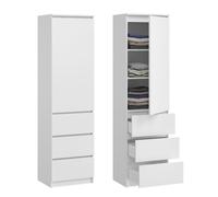 Armoire à vêtements, penderie, meuble de rangement avec 3 étagères et 3 tiroirs | armoire compacte et fonctionnelle pour chambre à coucher, couloir ou bureau | 40 x 50 x 180 cm (L x P x H) | blanc