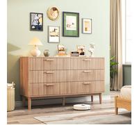 Armoire de Rangement 6 tiroirs, Commode contemporaine chambre/salon/bureau,100x 34 x 73 cm, Aspect Bois Clair