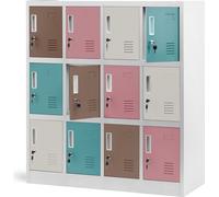 Armoire de rangement à 12 compartiments en métal peint par poudrage 120 cm x 109 cm x 45 cm, Couleur : Couleurs pastel