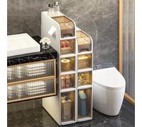 Armoire de rangement à 3/4/5 niveaux pour salle de bain - 17,8 cm de haut - Tour de rangement mince pour salle de bain avec tiroirs transparents et roulettes latérales - Armoire de rangement pour