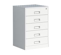 Armoire de rangement à 5 tiroirs en acier avec serrure pré-assemblée sous le bureau, organiseur de bureau à domicile, design élégant, taille compacte (39 x 44 x 65 cm)