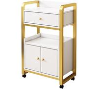 Armoire de rangement à roulettes avec tiroirs - Chariot de beauté mobile pour barbiers et spas, finition élégante blanche et dorée, 80 x 44 x 34 cm, rangement d'équipement professionnel