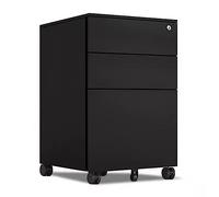 Armoire de rangement à tiroirs mobiles avec serrure - Blanc/noir - Commode en métal pour la maison ou le bureau - Trois tiroirs - Tirette latérale