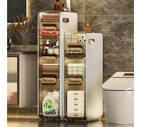 Armoire de Rangement au Sol de Salle de Bain à 2/3/4 Niveaux, étroite, Fine, Haute, Mobile, Organisateur de Serviettes, unité roulante latérale autoportante avec tiroirs Transparents pour Petit espa
