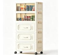 Armoire de Rangement avec Tiroirs Double Porte Commode Multifonctionnelle avec Roulettes Étagère Pliable Sur Pied Blanche Armoire de Rangement Buffet pour Salon, Chambre À Coucher, Bureau A,3+2