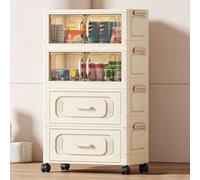 Armoire de Rangement avec Tiroirs Double Porte Commode Multifonctionnelle avec Roulettes Étagère Pliable Sur Pied Blanche Armoire de Rangement Buffet pour Salon, Chambre À Coucher, Bureau A,2+2