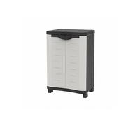 Armoire de rangement basse 2 portes 2 étagères réglables résine intérieur/extérieur beige/noir 90x45x100 cm