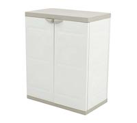 TITANIUM PLASTIKEN Armoire basse 2 portes avec etageres l70 x p44 x h88 cm Beige et Taupe Gamme TITANIUM Interieur/Exterieur Neutre G