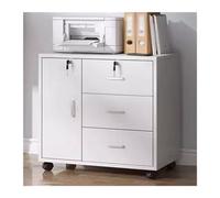 Armoire de rangement basse en bois avec 3 tiroirs verrouillables sur roulettes pour bureau, archives, classeurs mobiles, pour une gestion efficace des documents