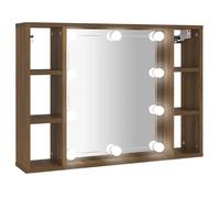 Armoire de rangement, BEST-HOME, moderne, Armoire à miroir avec LED - Chêne marron - 76x15x55cm 3_9128569