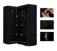 Armoire de rangement d'angle en forme L AG avec 2 tringles - tissu noir - 169x129x87cm
