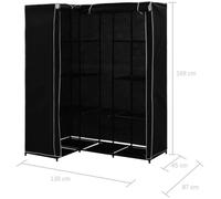 Armoire de rangement d'angle noire - Dressing penderie tissu (169x129x87CM) - Métal - Mat