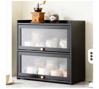 Armoire de rangement de cuisine à 3 niveaux en bambou, organisateur de comptoir autonome avec porte rabattable pour bols, tasses, bouteilles et assaisonnements