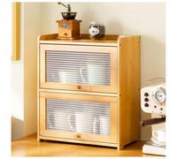 Armoire de rangement de cuisine à 3 niveaux en bambou, organisateur de comptoir autonome avec porte rabattable pour bols, tasses, bouteilles et assaisonnements
