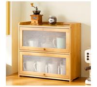 Armoire de rangement de cuisine à 3 niveaux en bambou, organisateur de comptoir autonome avec porte rabattable pour bols, tasses, bouteilles et assaisonnements