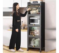 Armoire de rangement de cuisine en métal avec porte rabattable roulante, support de boulangerie, support de micro-ondes pour salle à manger et organisateur de salon