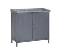 Armoire de rangement de jardin sur pied, table de rempotage 2 en 1 double porte, étagère, plateau métal galvanisé - bois sapin gris