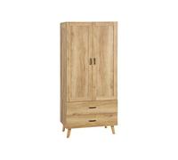 HOMCOM Armoire penderie avec 2 Portes, 2 tiroirs et et Barre de Suspension, Armoire à vêtements, Dressing, Style Moderne, 80 x 54 x 180 cm, Bois Naturel