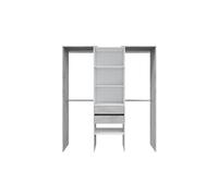 Armoire de rangement dressing en bois coloris blanc mat et gris ciment - Hauteur 202 x Longueur 179 cm x Profondeur 50 cm --