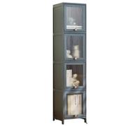 Armoire de rangement en bambou avec étagères transparentes pour la maison, le bureau ou la cuisine, bibliothèque étroite pour salon, armoire haute sur pied en lin (gris, 30 x 32 x 139 cm)
