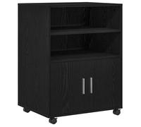 vidaXL Armoire de rangement bois d'ingénierie 60x48x81 cm Chêne noir roulettes 3 étagères 2 portes