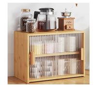 Armoire de rangement en bois multicouche - Mini vitrine en verre pour cuisine, garde-manger, porte coulissante jaune - Organiseur élégant pour le stockage et la décoration des aliments