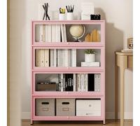 Armoire de Rangement en Métal, Bibliotheque Bibliothèque avec Porte Rabattable Vers L'intérieur, Armoire de Rangement Autonome avec Porte Magnétique, Pieds Réglables, pour Cuisine, Salon, Bureau(Pink,