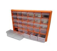 Armoire de rangement en plastique avec compartiments multi-compartiments, support mural ou empilable pour outils, composants électroniques et matériels (orange)