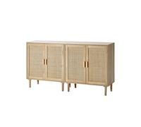 Armoire de Rangement en Rotin 160×37,5×88cm 4 Portes et Etagères Naturel 2PCS