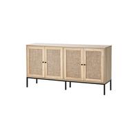 Armoire de rangement en rotin avec 4 portes et étagères réglables naturel