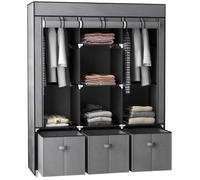 Armoire de rangement en tissu HOMCOM pliable avec 5 étagères, 2 tringles et 3 tiroirs en tissu 125L x 43l x 162.5H cm, gris