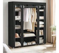 Armoire De Rangement En Tissu, Penderie Avec Housse, Placard, Garde-Robe, 45 X 150 X 175 Cm, 12 Compartiments, Pour Chambre, Vestiaire, Noir Noir