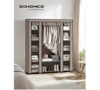 SONGMICS Armoire en Tissu, Armoire Portable pour Chambre à Coucher, Porte-Manteau avec Housse en Tissu, Porte-vêtements, 45 x 150 x 175 cm, 12 Compartiments, Structure en métal, Taupe LSF003R02