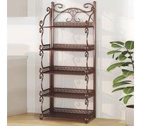 Armoire de rangement étroite en métal à 3, 4, 5 niveaux, bibliothèque pliable portable pour la maison, le bureau, la chambre à coucher et le salon, aucun assemblage nécessaire (marron, 111 cm)