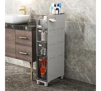 Armoire de rangement fine pour salle de bain avec 5 tiroirs transparents sur roulettes, solution d'économie d'espace pour les petites salles de bain, idéale pour le papier toilette et les essentiels