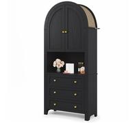 Armoire de Rangement Haute en Arc Avec Tiroirs et Portes, Buffet Cuisine, Moderne Meubles de Rangement, 70 x 35 x 180 cm ,Noir